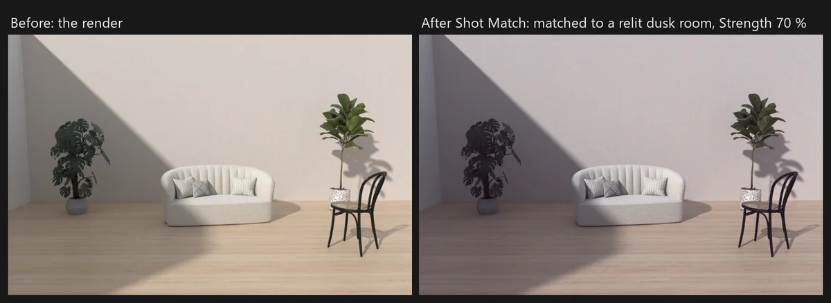 Shot Match: trước và sau khi khớp màu theo ảnh mẫu